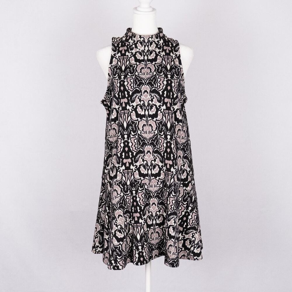 Free People Amelia Jacquard Knit Mock Neck Mini-Dress MEDIUM Textured Drop Waist